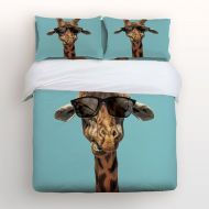 Vandarllin Funny Animal 4 Piece Bedding Sets Full Size,Funny Giraffe Wearing Sunglasses Printed Duvet Cover Set Decorative Bedspread for Kids/Childrens/Teens/Adults,