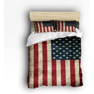 Vandarllin Twin Size Bedding Set- Vintage USA American Flag Duvet Cover Set Bedspread for Childrens/Kids/Teens/Adults, 4 Piece 100% Cotton