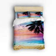 Vandarllin Twin Size Bedding Set- Coconut Trees Tropical Beach Sunset Duvet Cover Set Bedspread for Childrens/Kids/Teens/Adults, 4 Piece 100% Cotton