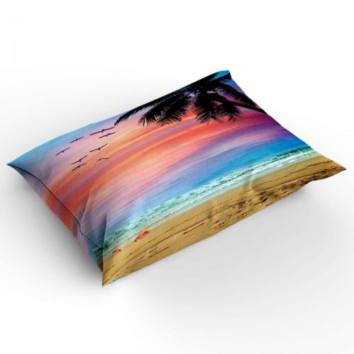 Vandarllin Twin Size Bedding Set- Coconut Trees Tropical Beach Sunset Duvet Cover Set Bedspread for Childrens/Kids/Teens/Adults, 4 Piece 100% Cotton