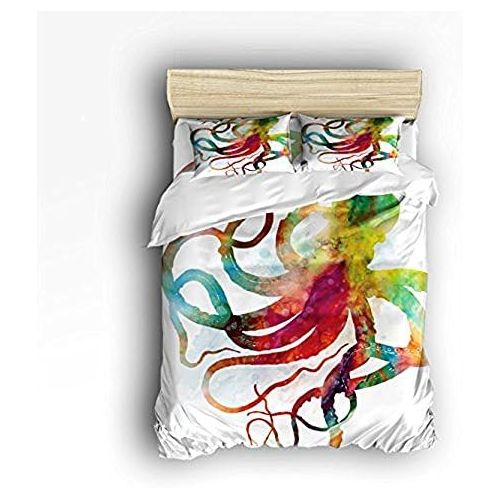  Vandarllin Full Size Bedding Set- Abstract Colorful Octopus Art Ocean Animal Duvet Cover Set Bedspread for Childrens/Kids/Teens/Adults, 4 Piece 100% Cotton