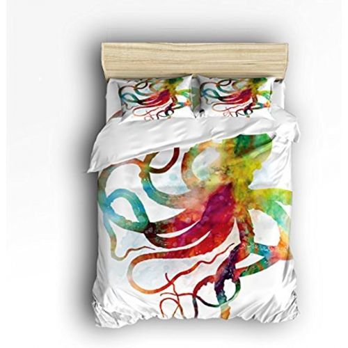  Vandarllin Full Size Bedding Set- Abstract Colorful Octopus Art Ocean Animal Duvet Cover Set Bedspread for Childrens/Kids/Teens/Adults, 4 Piece 100% Cotton