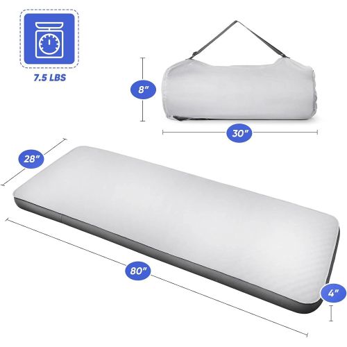  Vaneventi Single Self Inflating Camping Mattress, 80”×28” Sleeping Pad, Ultra Comfortable Side Sleep Friendly 4 Inches Thick PU Foam, Portable Roll Up Floor Guest Bed, TPU Material