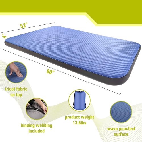  Vaneventi Double Self-Inflating Camping Mattress, 80”×52” Sleeping Pad, Ultra Comfortable Side Sleep Friendly 4 Inches Thick PU Foam, Portable Roll-Up Floor Guest Bed, TPU Material