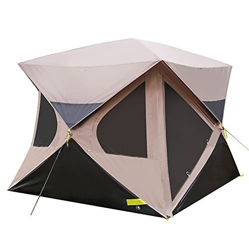  Vaneventi Pop up Tent 4 Person for Camping, 80 Center Height, Instant Hub Tent with Mesh Windows, Rainproof Family Tent with Rainfly, 58L Carrybag, Brown