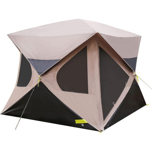  Vaneventi Pop up Tent 4 Person for Camping, 80 Center Height, Instant Hub Tent with Mesh Windows, Rainproof Family Tent with Rainfly, 58L Carrybag, Brown
