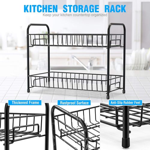  Vanfree Spice Rack Organizer for Countertop, 2-Tier Metal Spice Organizer Standing Rack Shelf Storage Holder with Shelf Liner for Kitchen Cabinet Pantry Bathroom Office, Black