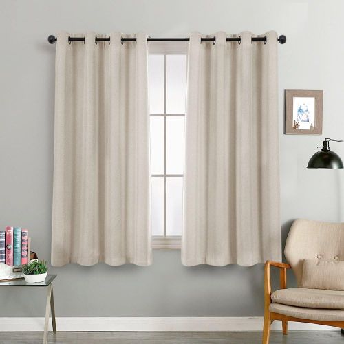  [아마존베스트]Vangao Beige Linen Curtains Bedroom Room Darkening Linen Textured Window Curtain Panels Living Room 45 inches Long Window Treatment Set Grommet Top 2 Panels