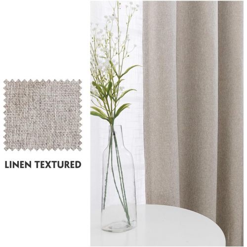  [아마존베스트]Vangao Beige Linen Curtains Bedroom Room Darkening Linen Textured Window Curtain Panels Living Room 45 inches Long Window Treatment Set Grommet Top 2 Panels