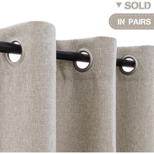  [아마존베스트]Vangao Beige Linen Curtains Bedroom Room Darkening Linen Textured Window Curtain Panels Living Room 45 inches Long Window Treatment Set Grommet Top 2 Panels