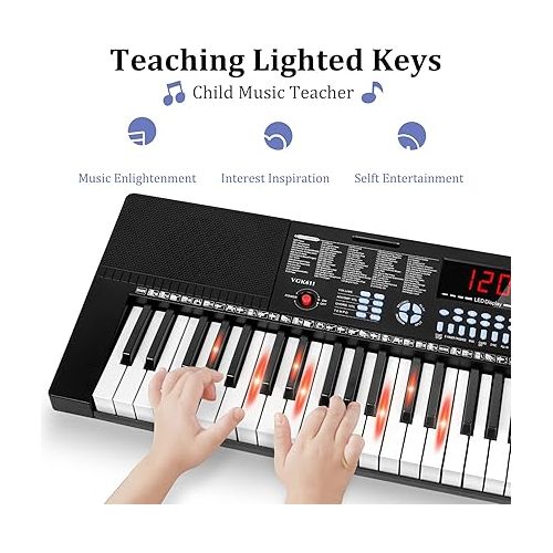  Vangoa 61-Key Light-Up Keyboard Piano for Beginners, 350 Tones & Timbres, 3 Teaching Modes, With Microphone, Black