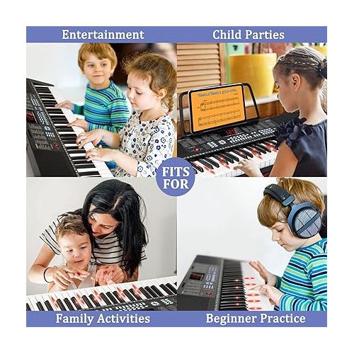  Vangoa 61-Key Light-Up Keyboard Piano for Beginners, 350 Tones & Timbres, 3 Teaching Modes, With Microphone, Black