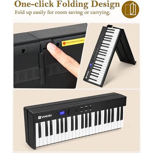  Folding Piano, Portable 88 Key Full Size Foldable Keyboard Piano Semi-Weighted Bluetooth with Light up Keys, Sustain Pedal and Handbag, Black, by Vangoa