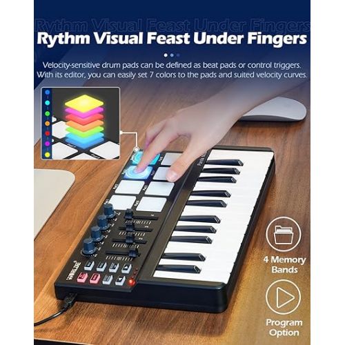  Vangoa MIDI Keyboard Controller 25 Keys, Worlde Panda MINI USB Midi Keyboard with Drum Pads, Beat Maker Machine Pad, Black