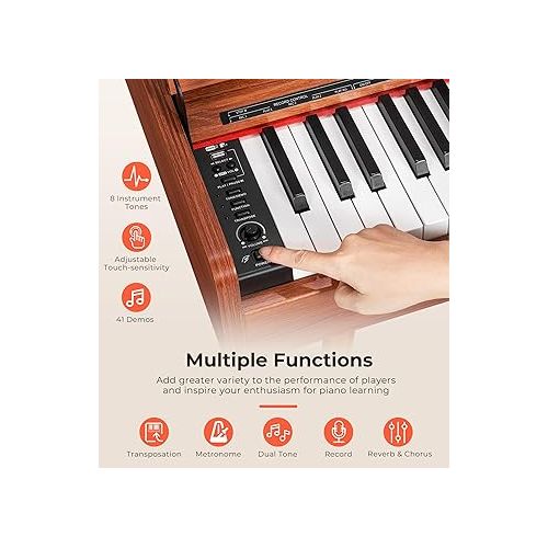  Vangoa Digital Piano 88 Key Weighted Keyboard, Full-size Electric Piano for Beginners, with Sheet Music Stand, Triple Pedal, Power Adapter, Supports USB-MIDI Connecting, Golden Wood Color