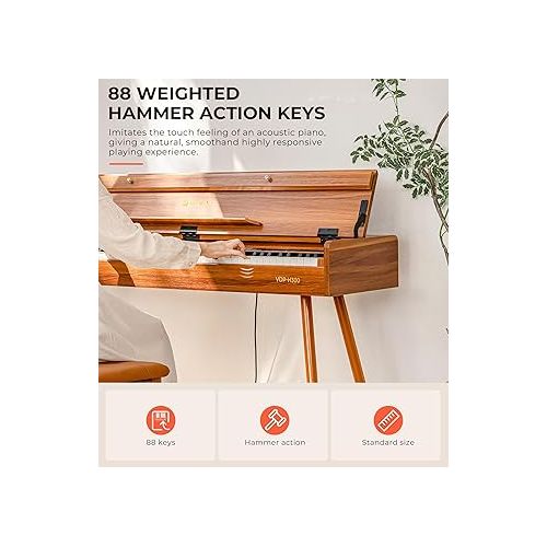  Vangoa Digital Piano 88 Key Weighted Keyboard, Full-size Electric Piano for Beginners, with Sheet Music Stand, Triple Pedal, Power Adapter, Supports USB-MIDI Connecting, Golden Wood Color