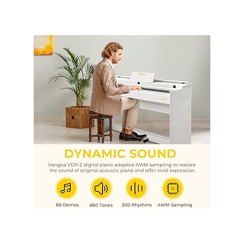  Vangoa Digital Piano, 88 Keys White Weighted Hammer Action Home Digital Piano Full size with Furniture Stand, Flip Key Cover, Three Pedals and Power Adapter