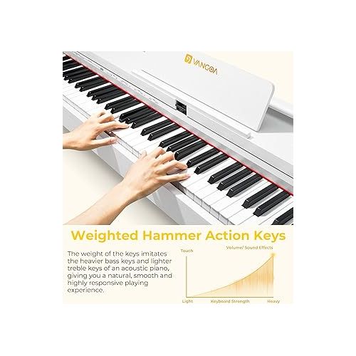  Vangoa Digital Piano, 88 Keys White Weighted Hammer Action Home Digital Piano Full size with Furniture Stand, Flip Key Cover, Three Pedals and Power Adapter