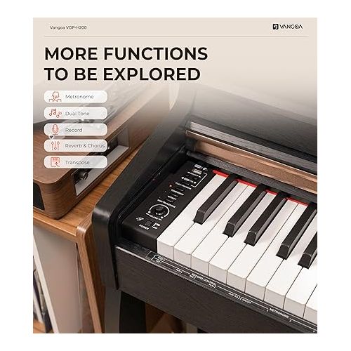  Vangoa Digital piano 88 key weighted, Digital Piano VDP-H200, Full-Size Electric Piano for Beginner Professional with Furniture Stand, Supports USB-MIDI Connecting, Slide Key Cover, Black