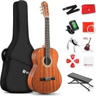 Classical Guitar 4/4, 39 Inch Full Size Nylon String Guitar for Beginner Adults, Guitar Bundle with Gig Bag & Footstool, Sapele Brown, by Vangoa