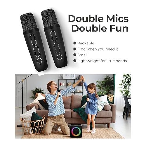  Vangoa Karaoke Machine with 2 Wireless Microphone, Bluetooth Portable Karaoke Speaker for Kids Adults, Party Karaoke Speaker with Led Light, Supports TF USB AUX BT Karaoke for Christmas Birthday Gift