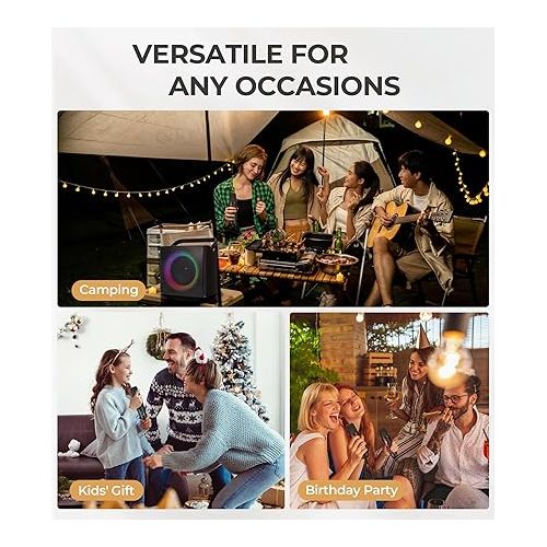  Vangoa Karaoke Machine with 2 Wireless Microphone, Bluetooth Portable Karaoke Speaker for Kids Adults, Party Karaoke Speaker with Led Light, Supports TF USB AUX BT Karaoke for Christmas Birthday Gift