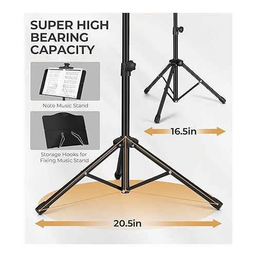  Music Stand, Vangoa Folding Sheet Music Stand with Detachable Microphone Stand & Phone Holder, Portable Lightweight with Music Sheet Clip Holder & Carrying Bag for Instrumental Performance