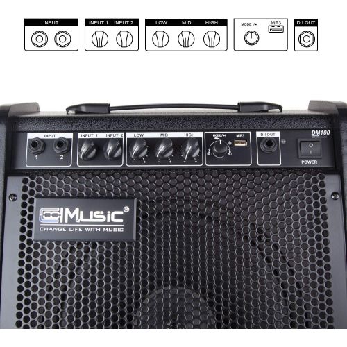  Vangoa Coolmusic 100W Bluetooth Personal Monitor Electronic Drum Amplifier Dual Channel Speaker with 3-band EQ