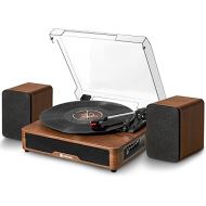 Vinyl Record Player Turntable with 2 Stereo Speakers, Vangoa 3-Speed Belt-Driven Turntables for Vinyl Records Supports AUX-in, RCA Line, USB, Wireless Playback, Brown