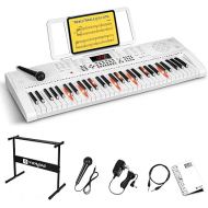 Vangoa Keyboard Piano, 61 Key White Electric Piano Keyboard with Lighted Keys, Teaching Music Keyboard with Stand Microphone, USB Function for Beginners Kids Teens Adults, VGK