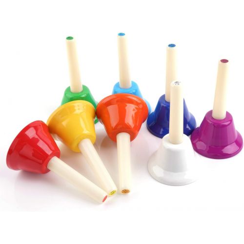  Lightwish Handbells, 8 Note Hand Bells Diatonic Musical Toy Bells for Kids Toddlers Children Adults Teaching Church Chorus Family Party