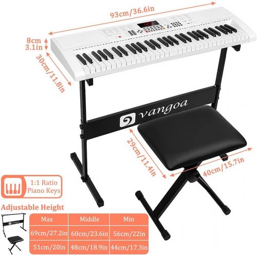  [아마존베스트]Vangoa VGK6101 Electronic Keyboard Piano, 61 Lighted Full-size Keys Electric Piano Keyboard with Stand, X-type Bench, 3 Teaching Modes, 600 Tones, 400 Rhythms, 30 Demo Songs, 61 Pe