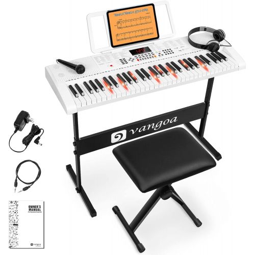  [아마존베스트]Vangoa VGK6101 Electronic Keyboard Piano, 61 Lighted Full-size Keys Electric Piano Keyboard with Stand, X-type Bench, 3 Teaching Modes, 600 Tones, 400 Rhythms, 30 Demo Songs, 61 Pe