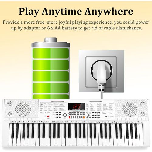  [아마존베스트]Vangoa VGK6101 Electronic Keyboard Piano, 61 Lighted Full-size Keys Electric Piano Keyboard with Stand, X-type Bench, 3 Teaching Modes, 600 Tones, 400 Rhythms, 30 Demo Songs, 61 Pe