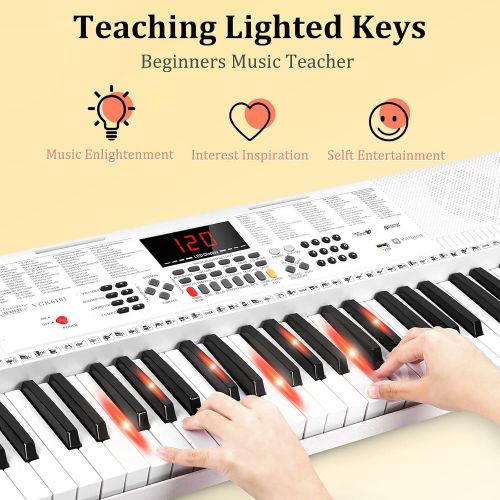 [아마존베스트]Vangoa VGK6101 Electronic Keyboard Piano, 61 Lighted Full-size Keys Electric Piano Keyboard with Stand, X-type Bench, 3 Teaching Modes, 600 Tones, 400 Rhythms, 30 Demo Songs, 61 Pe