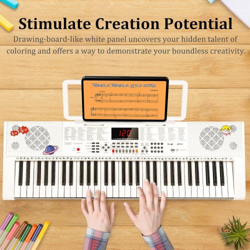  [아마존베스트]Vangoa VGK6101 Electronic Keyboard Piano, 61 Lighted Full-size Keys Electric Piano Keyboard with Stand, X-type Bench, 3 Teaching Modes, 600 Tones, 400 Rhythms, 30 Demo Songs, 61 Pe