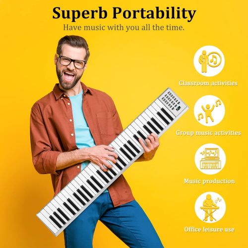  [아마존베스트]Vangoa Piano Keyboard, 61 Key Portable Electric Piano with Touch-response Full-size Keys, Lightweight Alumium Shell with Sustain Pedal, for Beginner Adults, Silver