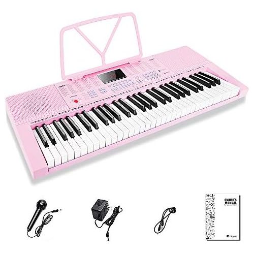  [아마존베스트]Digital Electric Keyboard Piano, Premium 49-Key Portable Electronic Keyboard Piano for Beginners, Adapter & Battery Power Supply, Pink, by Vangoa