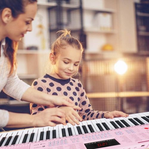  [아마존베스트]Digital Electric Keyboard Piano, Premium 49-Key Portable Electronic Keyboard Piano for Beginners, Adapter & Battery Power Supply, Pink, by Vangoa