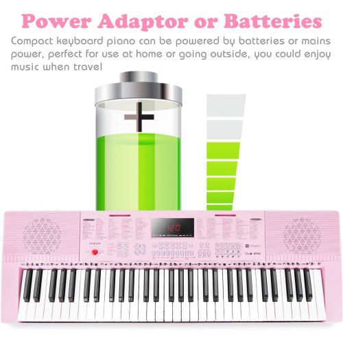  [아마존베스트]Digital Electric Keyboard Piano, Premium 49-Key Portable Electronic Keyboard Piano for Beginners, Adapter & Battery Power Supply, Pink, by Vangoa