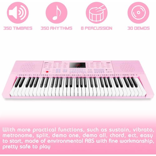  [아마존베스트]Digital Electric Keyboard Piano, Premium 49-Key Portable Electronic Keyboard Piano for Beginners, Adapter & Battery Power Supply, Pink, by Vangoa