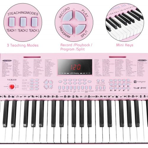  [아마존베스트]Digital Electric Keyboard Piano, Premium 49-Key Portable Electronic Keyboard Piano for Beginners, Adapter & Battery Power Supply, Pink, by Vangoa