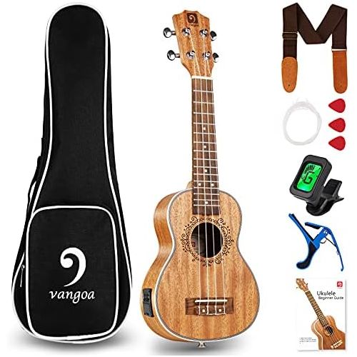  [아마존베스트]Soprano Ukulele Mahogany Electric Soprano Ukulele 21 Inch Mahogany Ukelele Bundle Starter Kit for Beginners with Padded Bag, by Vangoa