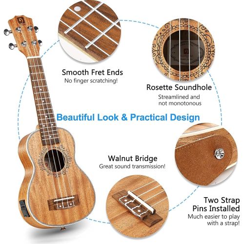  [아마존베스트]Soprano Ukulele Mahogany Electric Soprano Ukulele 21 Inch Mahogany Ukelele Bundle Starter Kit for Beginners with Padded Bag, by Vangoa