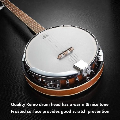  [아마존베스트]Vangoa 5 String Banjo Remo Head Closed Solid Back with beginner Kit, Tuner, Strap, Pick up, Strings, Picks and Bag