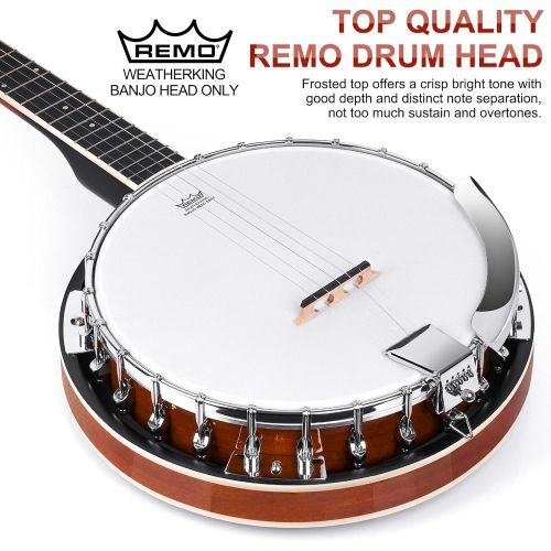  [아마존베스트]Vangoa Left-handed 5-String Banjo, Mahogany Open-back Banjo with Resonator, with Starter Manual, Beginner Kit