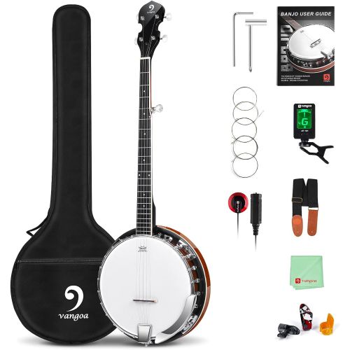  [아마존베스트]Vangoa Left-handed 5-String Banjo, Mahogany Open-back Banjo with Resonator, with Starter Manual, Beginner Kit