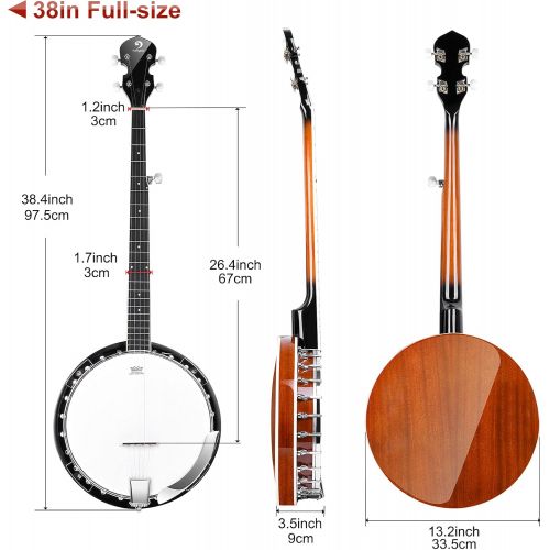  [아마존베스트]Vangoa Left-handed 5-String Banjo, Mahogany Open-back Banjo with Resonator, with Starter Manual, Beginner Kit