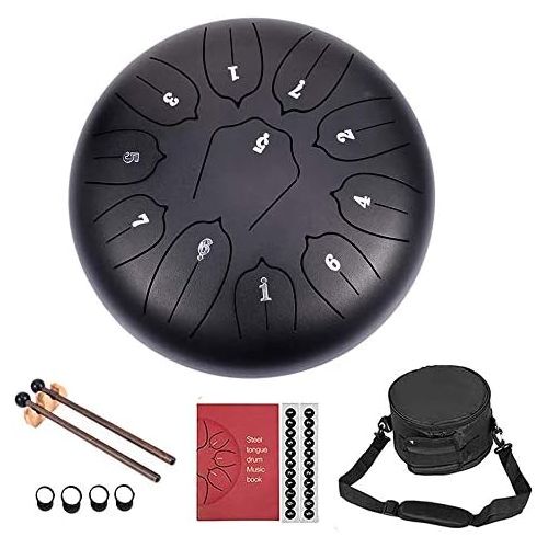  [아마존베스트]Vangonee Steel Tongue Drum 11 Notes 10 Inch Chakra Tank Drum Handpan Drum Notes Percussion Instrument Steel Drums Instruments with Bag Music Book, Mallets, Finger Picks (10 Inches)