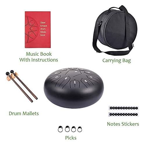  [아마존베스트]Vangonee Steel Tongue Drum 11 Notes 10 Inch Chakra Tank Drum Handpan Drum Notes Percussion Instrument Steel Drums Instruments with Bag Music Book, Mallets, Finger Picks (10 Inches)